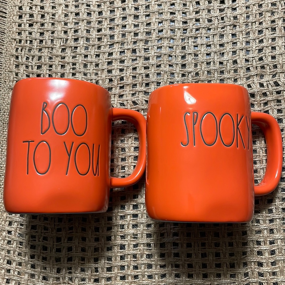 Rae Dunn BOO TO YOU & SPOOK, Orange and Black Mugs Halloween